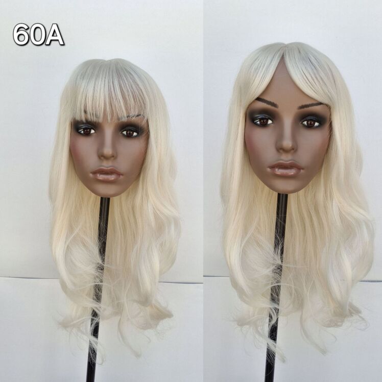 کلاه گیس حالت دار بلند چتری دار فرق ثابت تک رنگ کد 60A